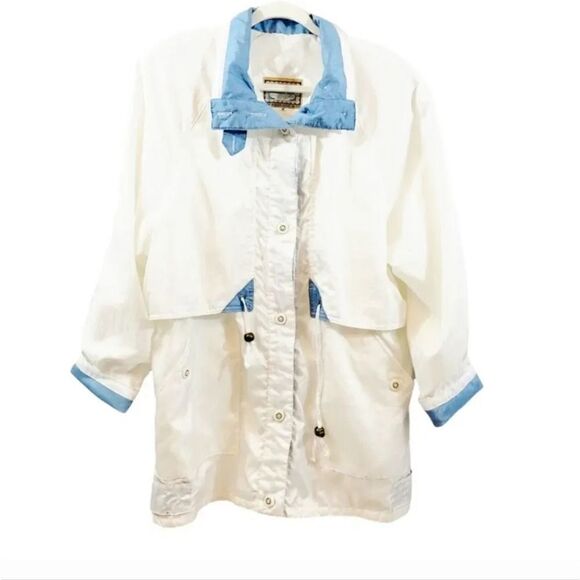 Vintage 80's Current Seen Oversized Windbreaker Jacket in White/Blue Size Medium - Picture 1 of 10
